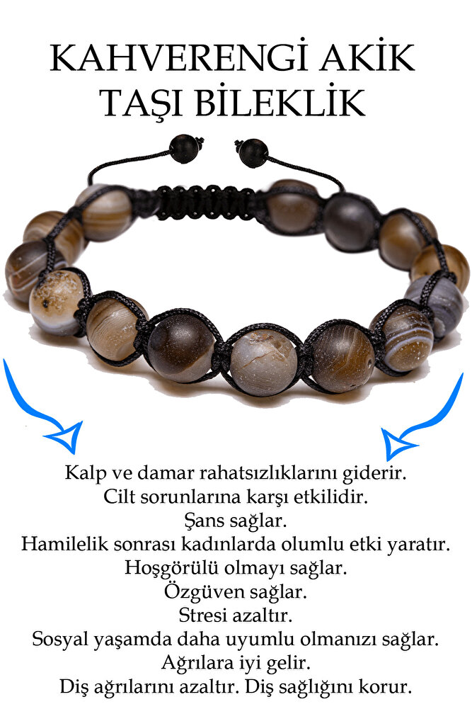 Sertifikalı Ham Işlenmemiş Kahverengi Akik Taşı Bileklik - Makrome