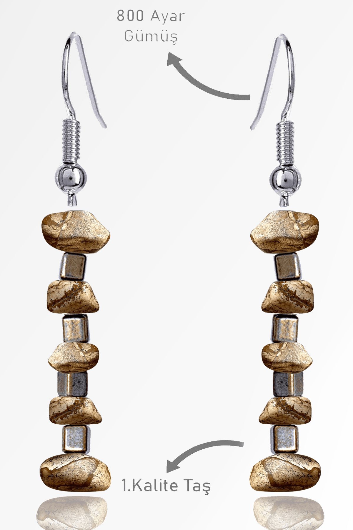 Sertifikalı Ham Kırık Taşlı Model Kahverengi Harita Jasper Taşı Küpe