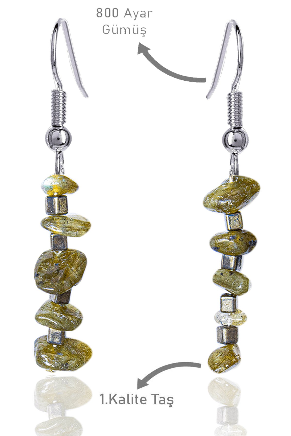 Sertifikalı Kırık Taşlı Model Labradorit Taşı Küpe