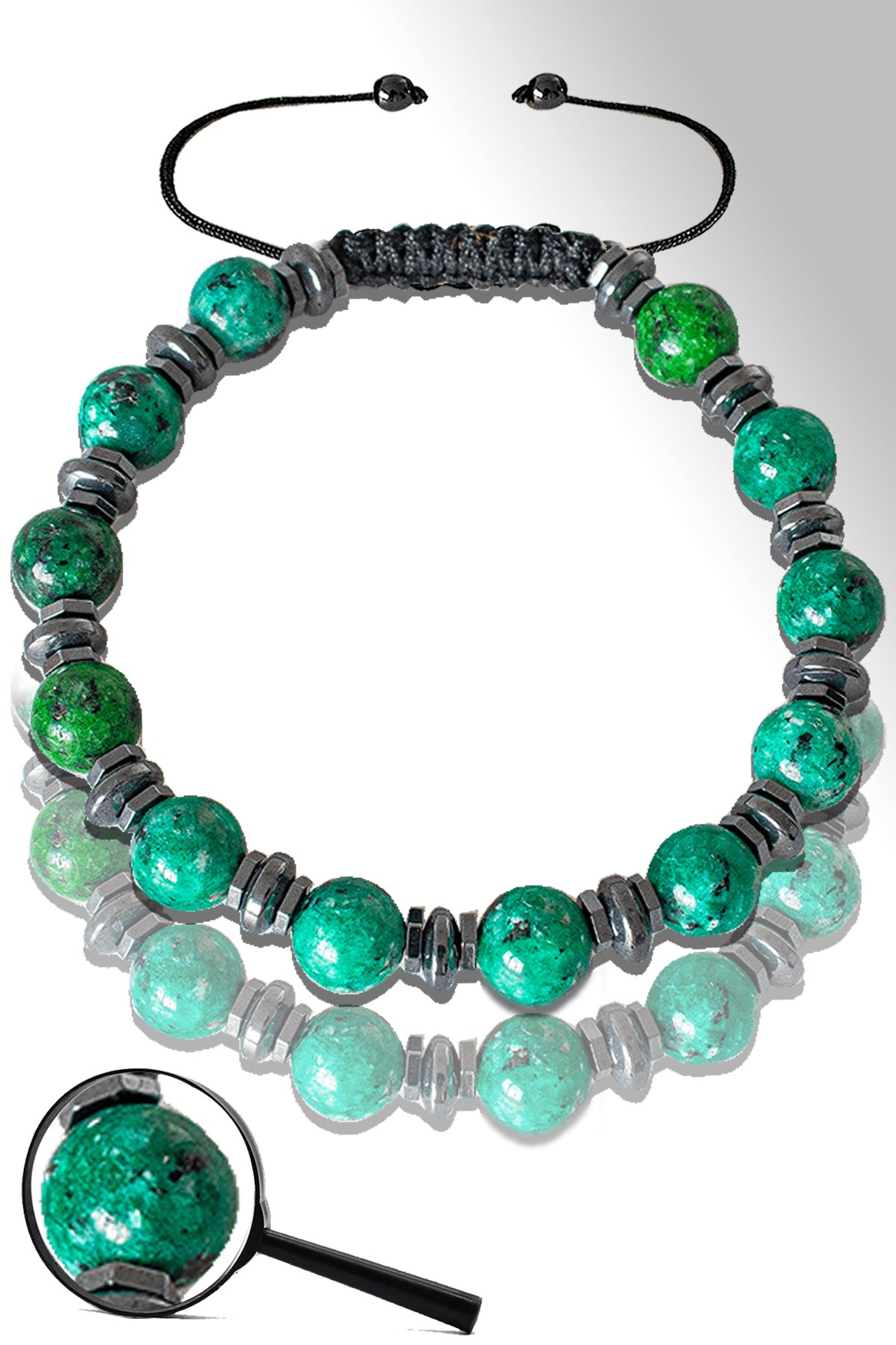 Sertifikalı Silver Hematitli Mavi Yeşim Taşı Bileklik - Ayarlamalı