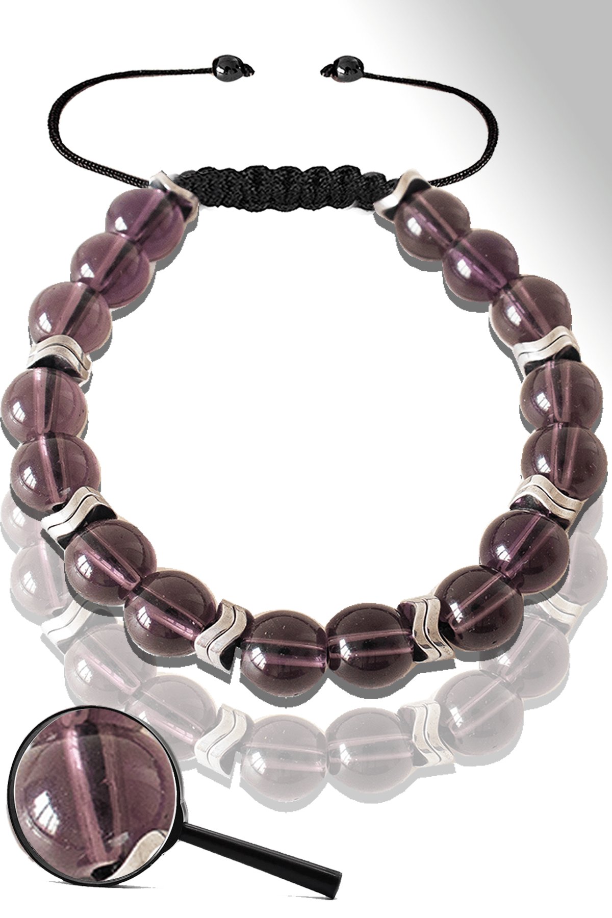 Sertifikalı Silver Çavuş Hematitli Fuşya Cam Kuvars Taşı Bileklik - Ayarlamalı