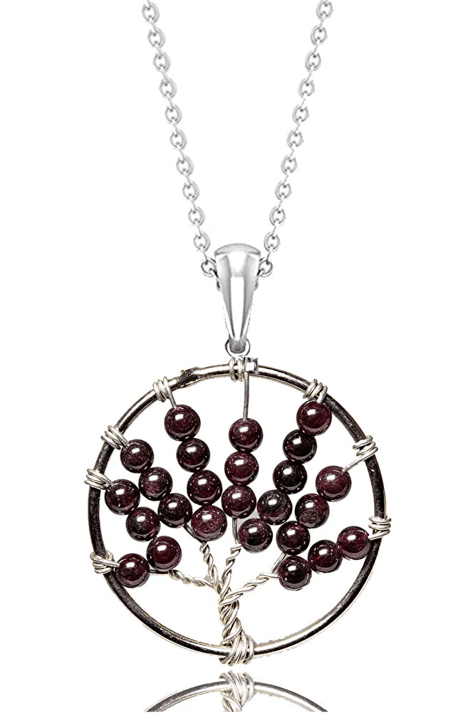 Sertifikalı Ham Lal Garnet Granat Taşı Hayat Ağacı Kolye