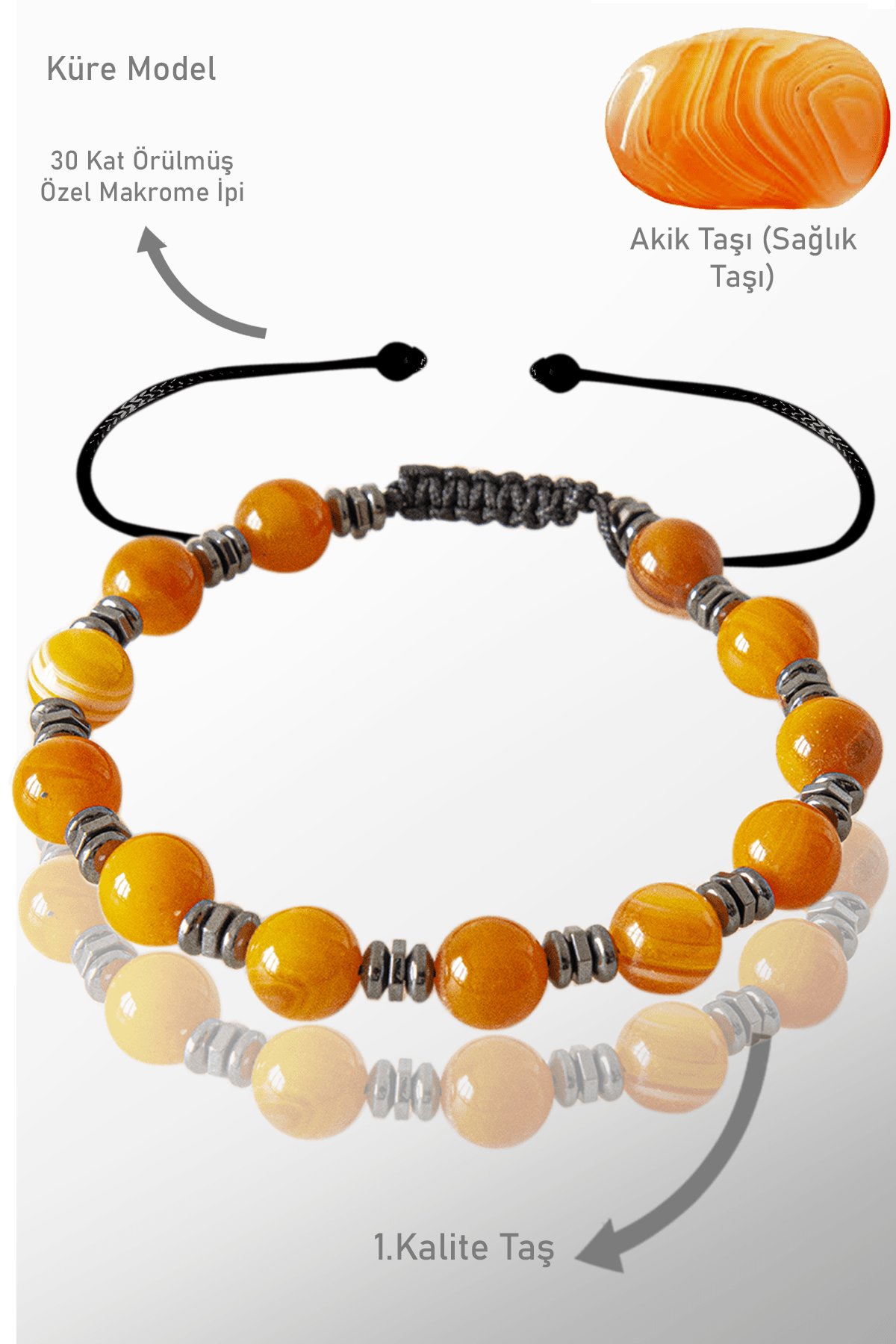 Sertifikalı Gerçek Damarlı Hematit - Turuncu Akik Taşı Bileklik - Ayarlamalı