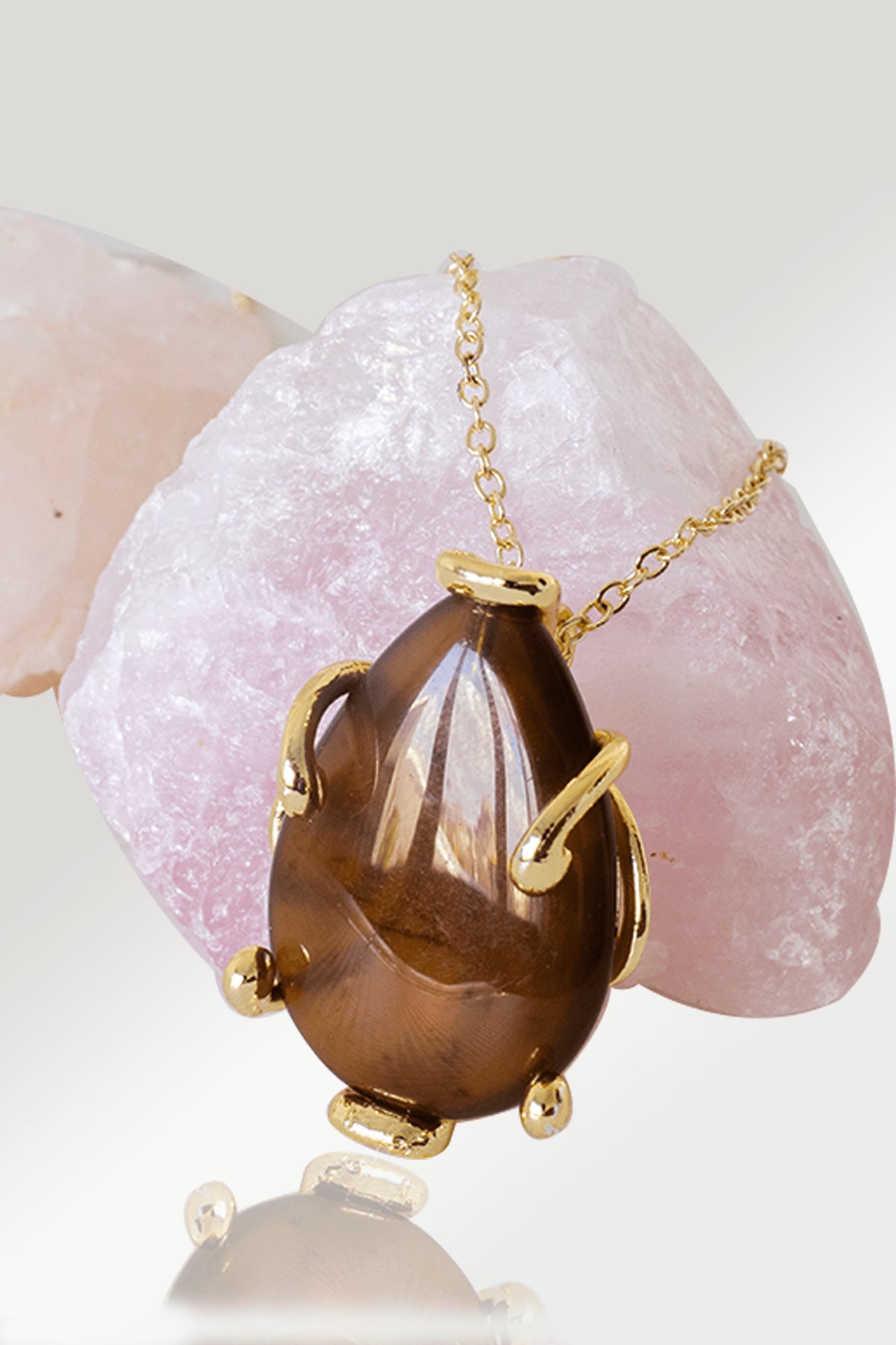 Sertifikalı AAA+ Damla Tırnaklı Kahverengi Akik Taşı Kolye - Altın Renkli