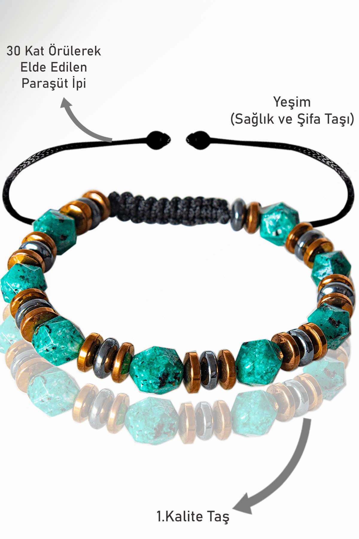 Sertifikalı Orijinal AAA+ Elmas Kesim Terahertz - Yeşim Taşı Bileklik - Ayarlamalı