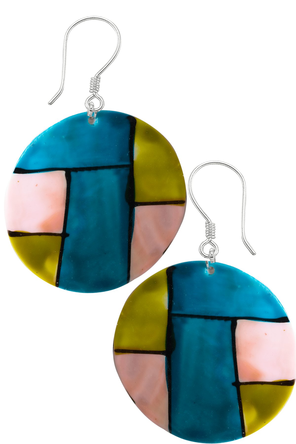 Sertifikalı El İşciliği Yeşil-Mavi-Pembe Renkli Sedef Taşı Küpe