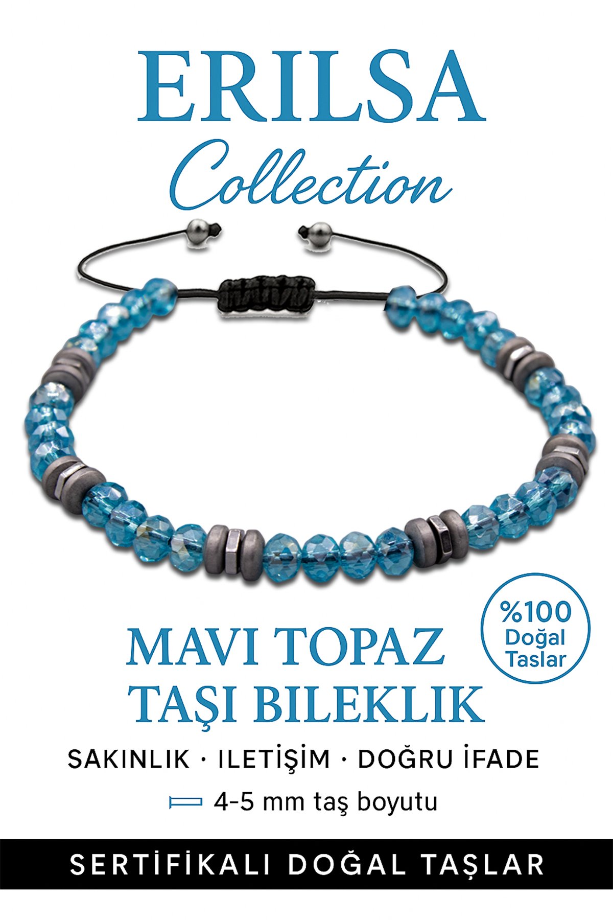 Sertifikalı Fasetli Terahertz – Mavi Topaz Taşı Bileklik (İnce Model) – İletişim, Zihinsel Netlik ve Yüksek Frekans Taşı