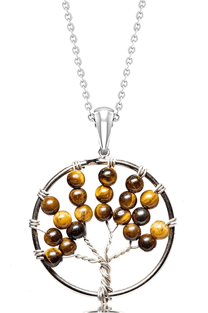 Sertifikalı Ham Kaplan Gözü Taşı Hayat Ağacı Kolye