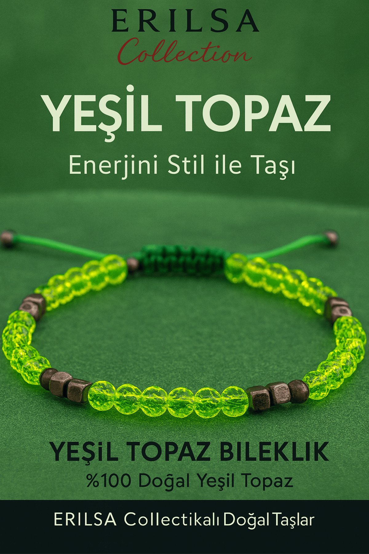 Sertifikalı Fasetli Terahertz - Neon Yeşil Kuvars Doğal Taş Bileklik İnce Model – Zarif ve Şık