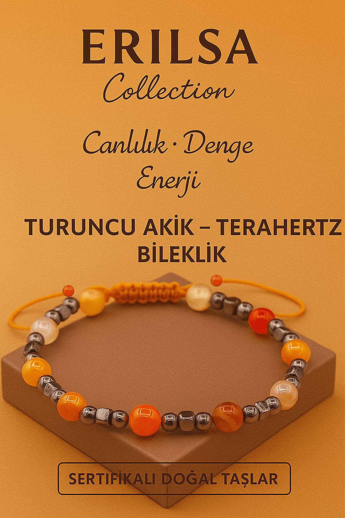 Sertifikalı Terahertz Turuncu Akik Taşı Bileklik – Enerji, Canlılık ve Denge Doğal Taş
