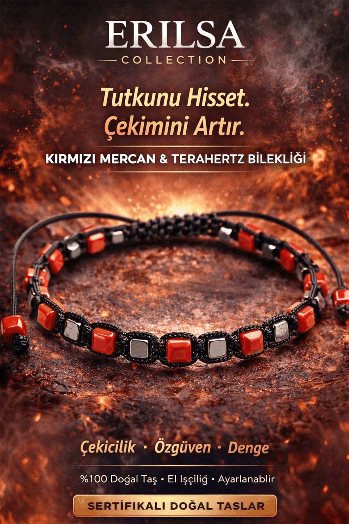 Sertifikalı Doğal Taş Kırmızı Mercan Terahertz Bileklik Küp Kesim Fasetli Çekicilik Bilekliği Unisex Ayarlanabilir