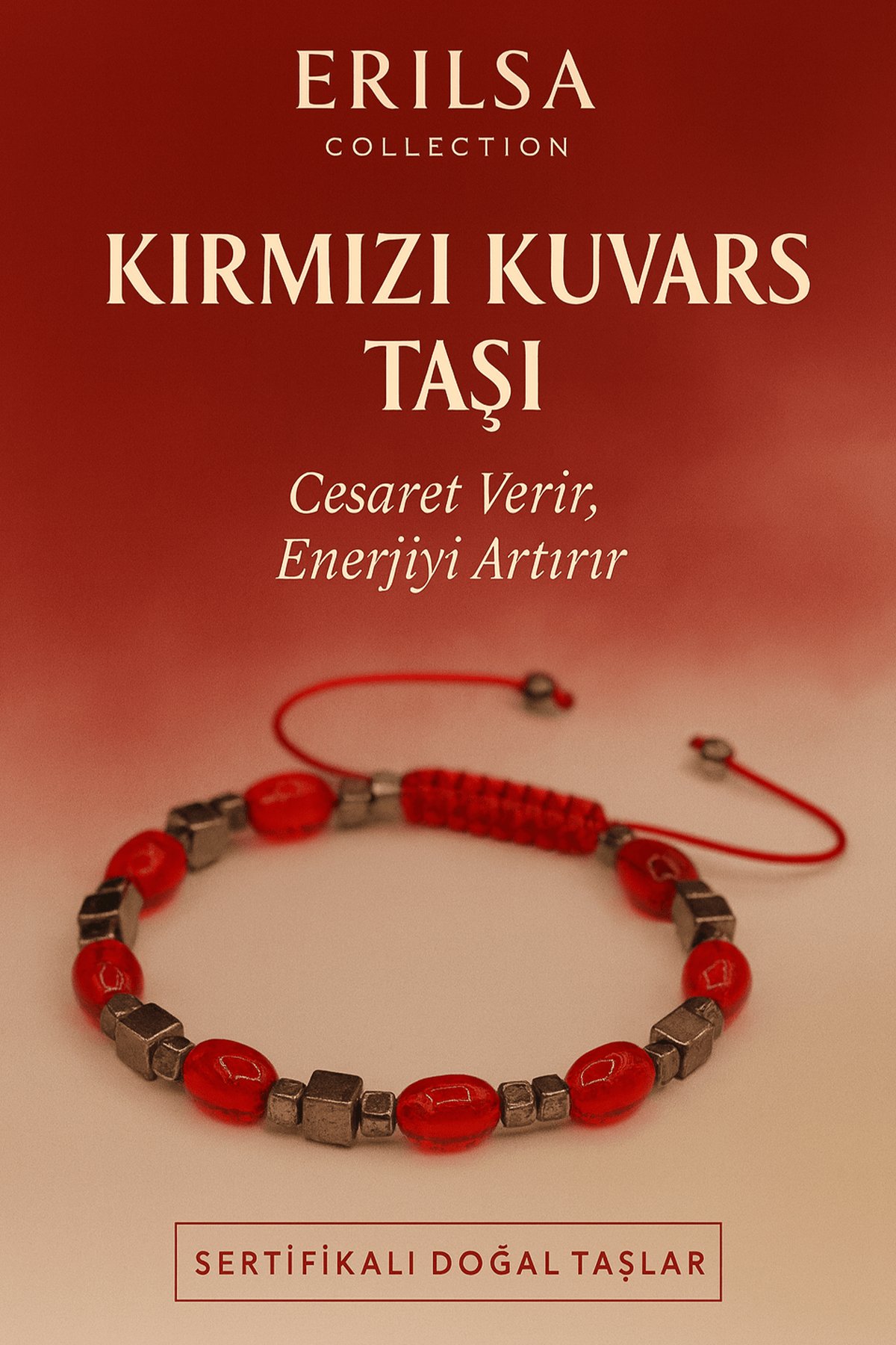 Sertifikalı Kırmızı Kuvars Taşı Bileklik - Cesaret Veren Enerjiyi Artıran Şık Takı