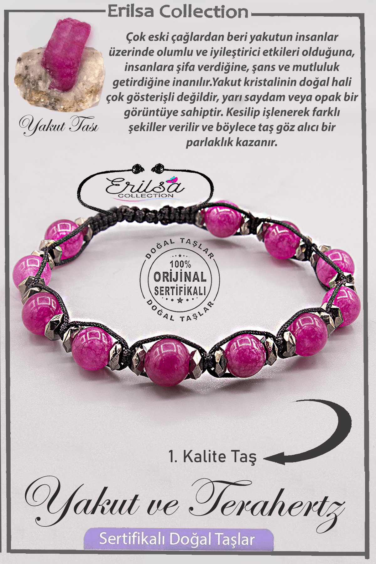 Sertifikalı AAA+ Kalite Gerçek Terahertz - Yakut Taşı Bileklik