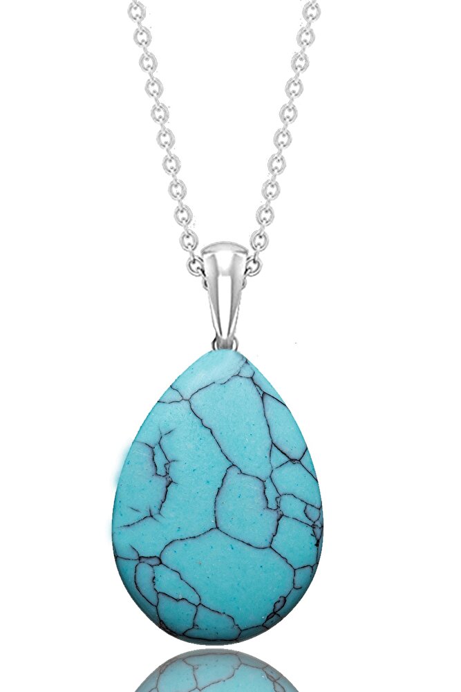 Sertifikalı Damla Model Firuze - Turkuaz Taşı Kolye (GÜMÜŞ APARATLI)