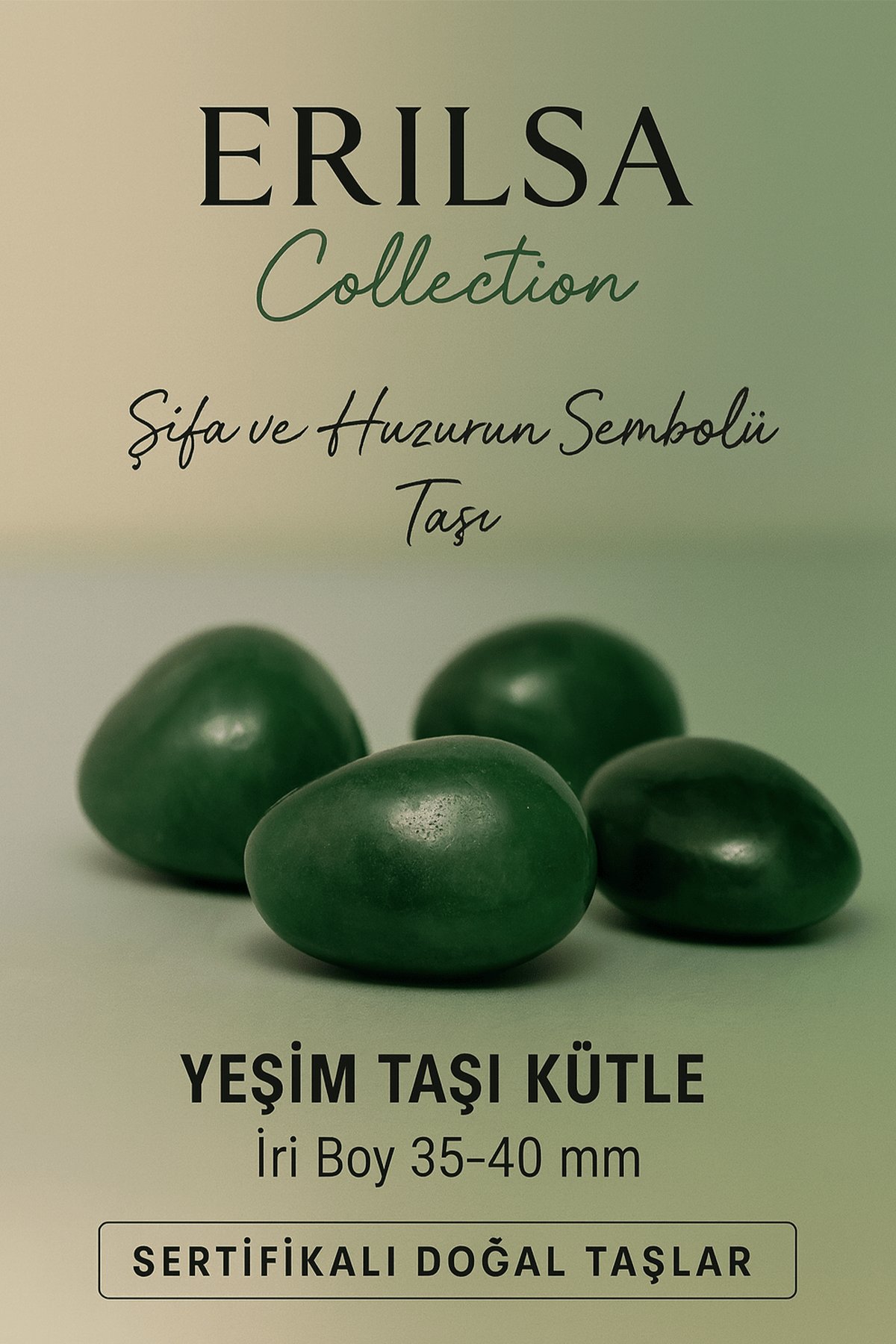 Sertifikalı Yeşim (Green Jade) Taşı Kütle 35–40 mm – İri Boy Şifa ve Huzur Taşı