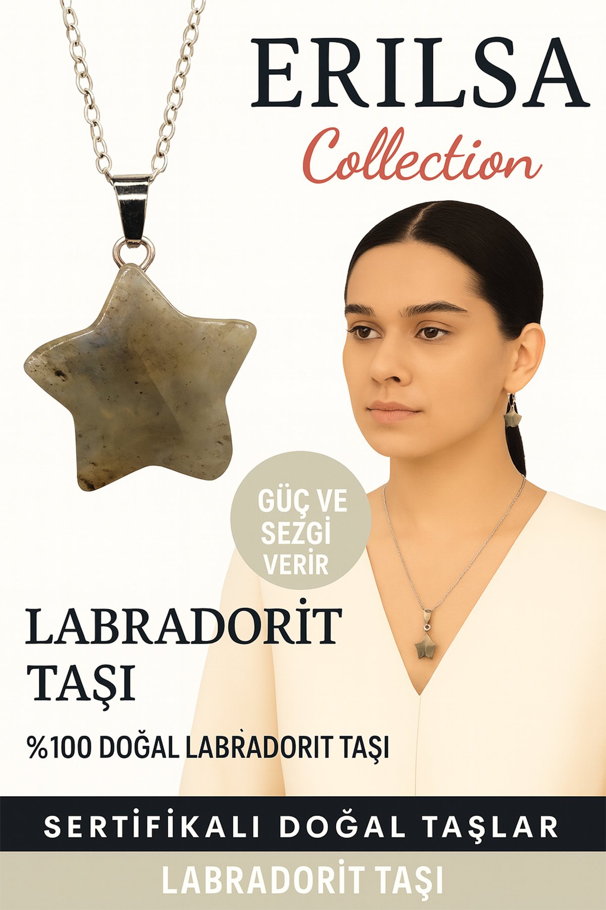 Sertifikalı Yıldız Model Labradorit Doğal Taş Kolye – Güç ve Sezgi Taşı