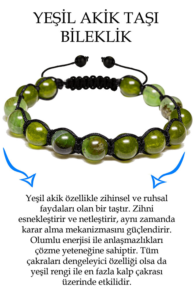 Sertifikalı Fıstık Yeşili Akik Taşı Bileklik - Makrome