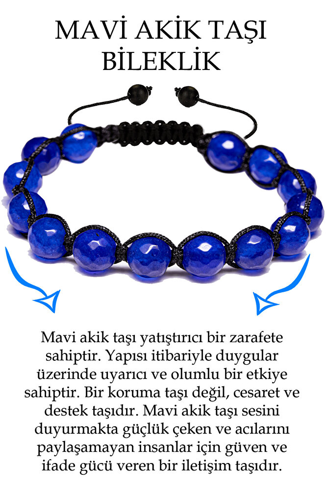 Sertifikalı Fasetli Mavi Akik Taşı Bileklik