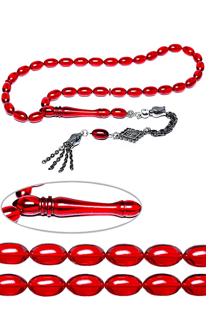 Kırmızı Renk Saçaklı Püsküllü Ateş Kehribar Tesbih