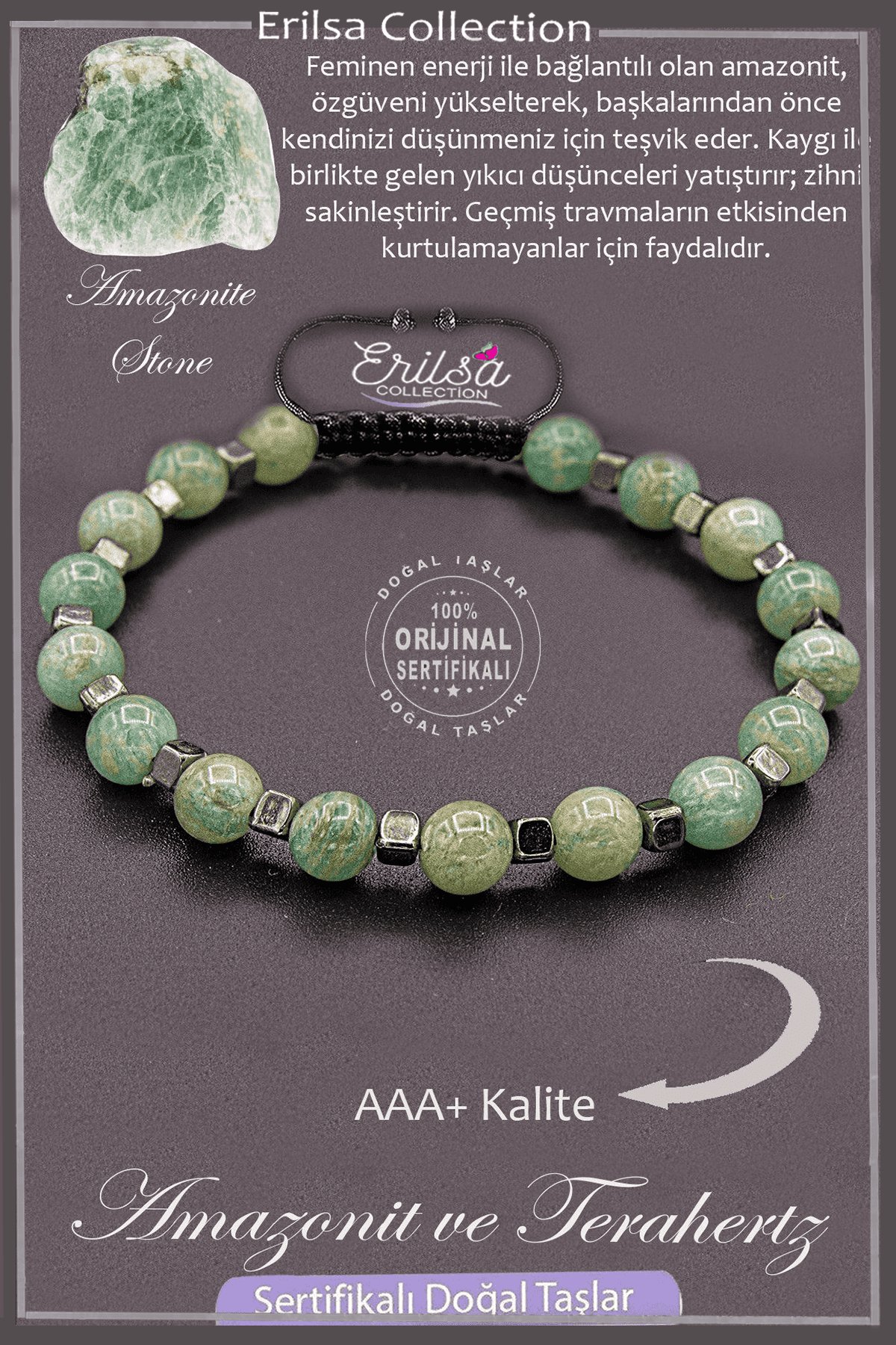 Sertifikalı AAA+ Kalite Gerçek Terahertz - Amazonit Taşı Bileklik