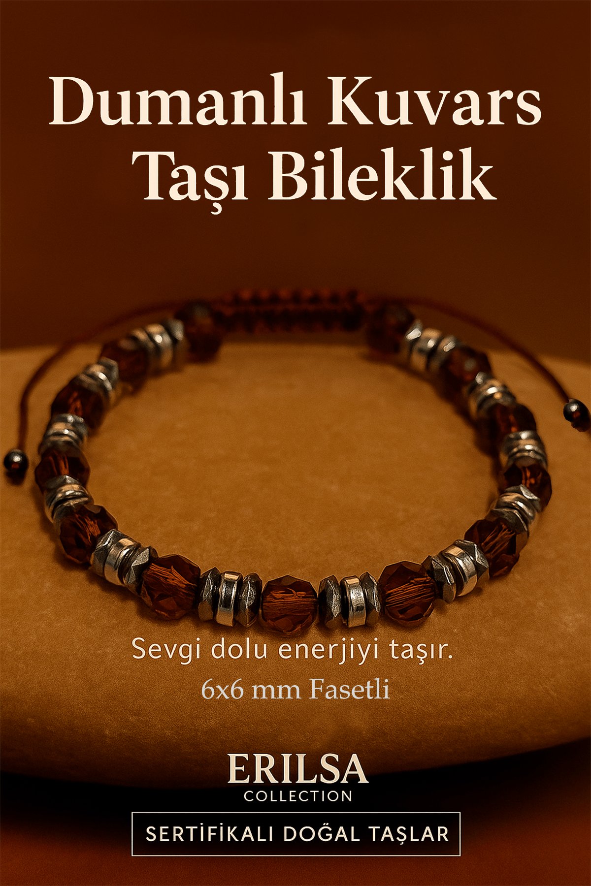 Sertifikalı Dumanlı Kuvars Taşı Bileklik 6x6 mm Fasetli – Koruma ve Topraklanma Taşı