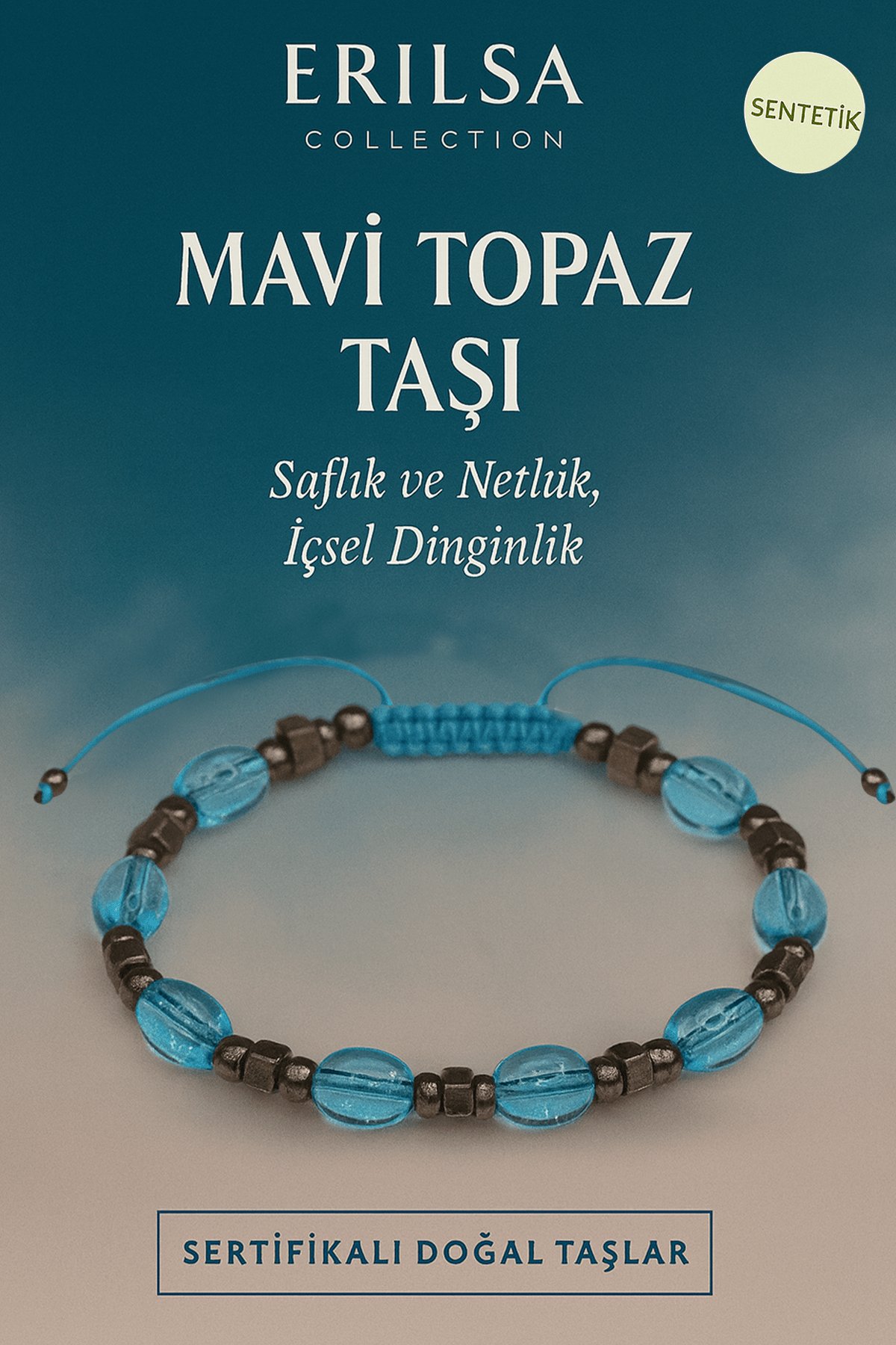 Sertifikalı Sentetik Mavi Topaz Taşı Bileklik - Saflık Netlik ve İçsel Dinginlik