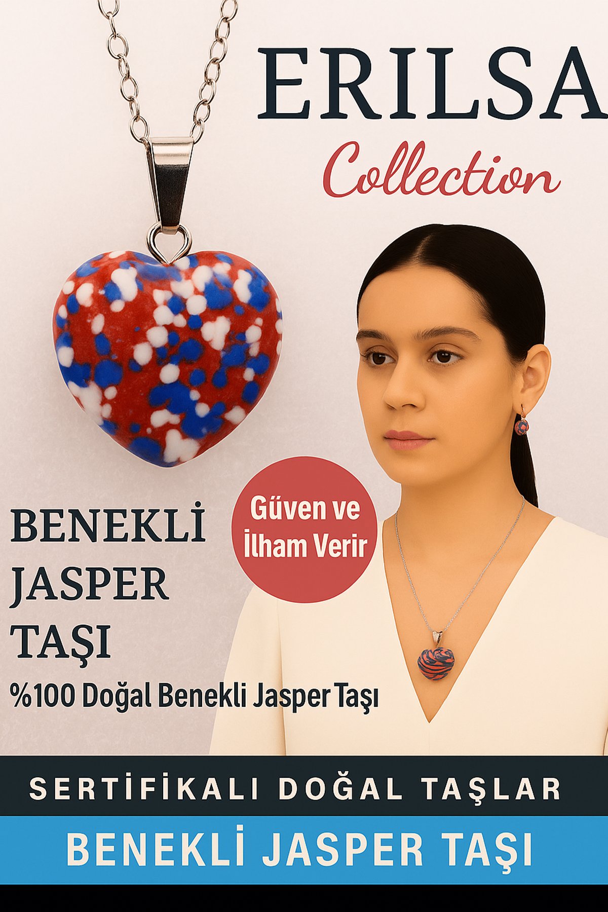 Sertifikalı  Kalp Model Benekli Jasper Doğal Taş Kolye – Güven ve İlham Verir