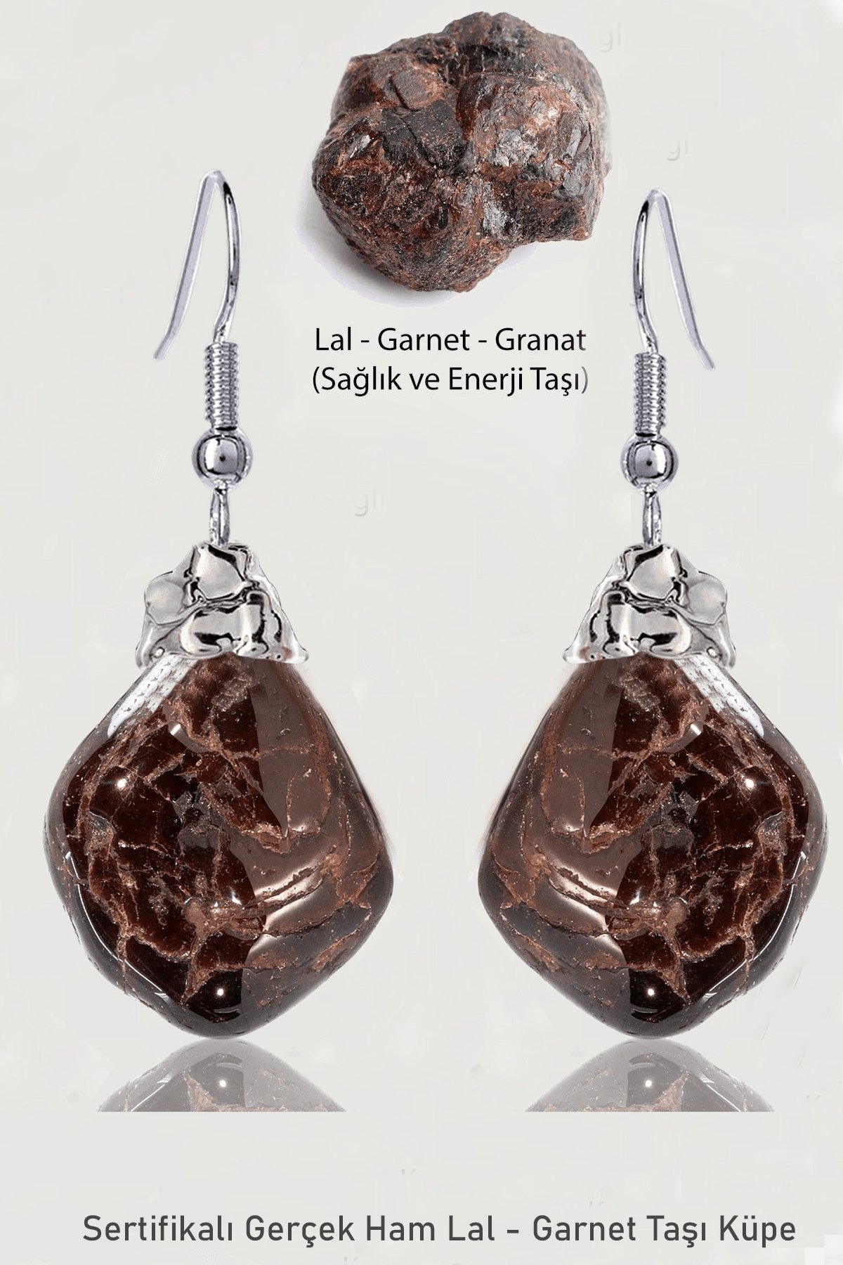 Sertifikalı Ham İşlenmemiş Lal - Garnet - Granat Taşı Küpe