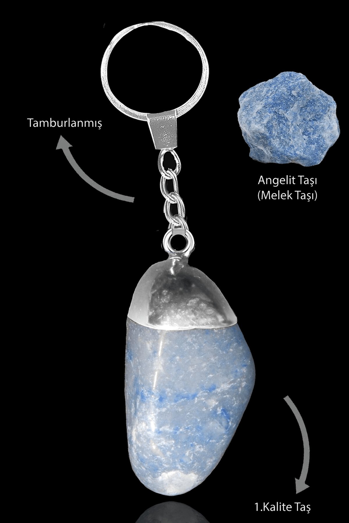 Sertifikalı Ham Model Angelit Taşı Doğal Taş Anahtarlık (Melek Taşı)