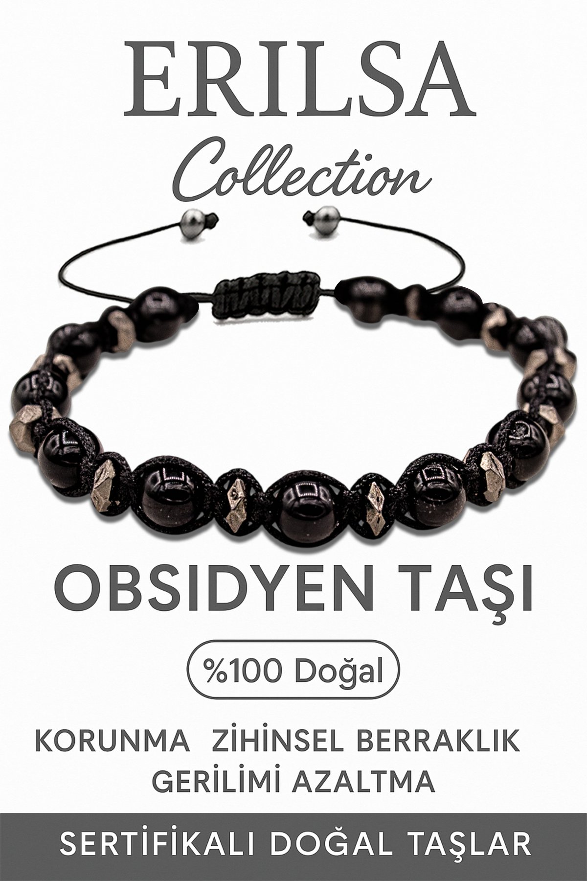 Sertifikalı Makrome Terahertz ve Obsidyen Bileklik – Koruma ve Topraklama