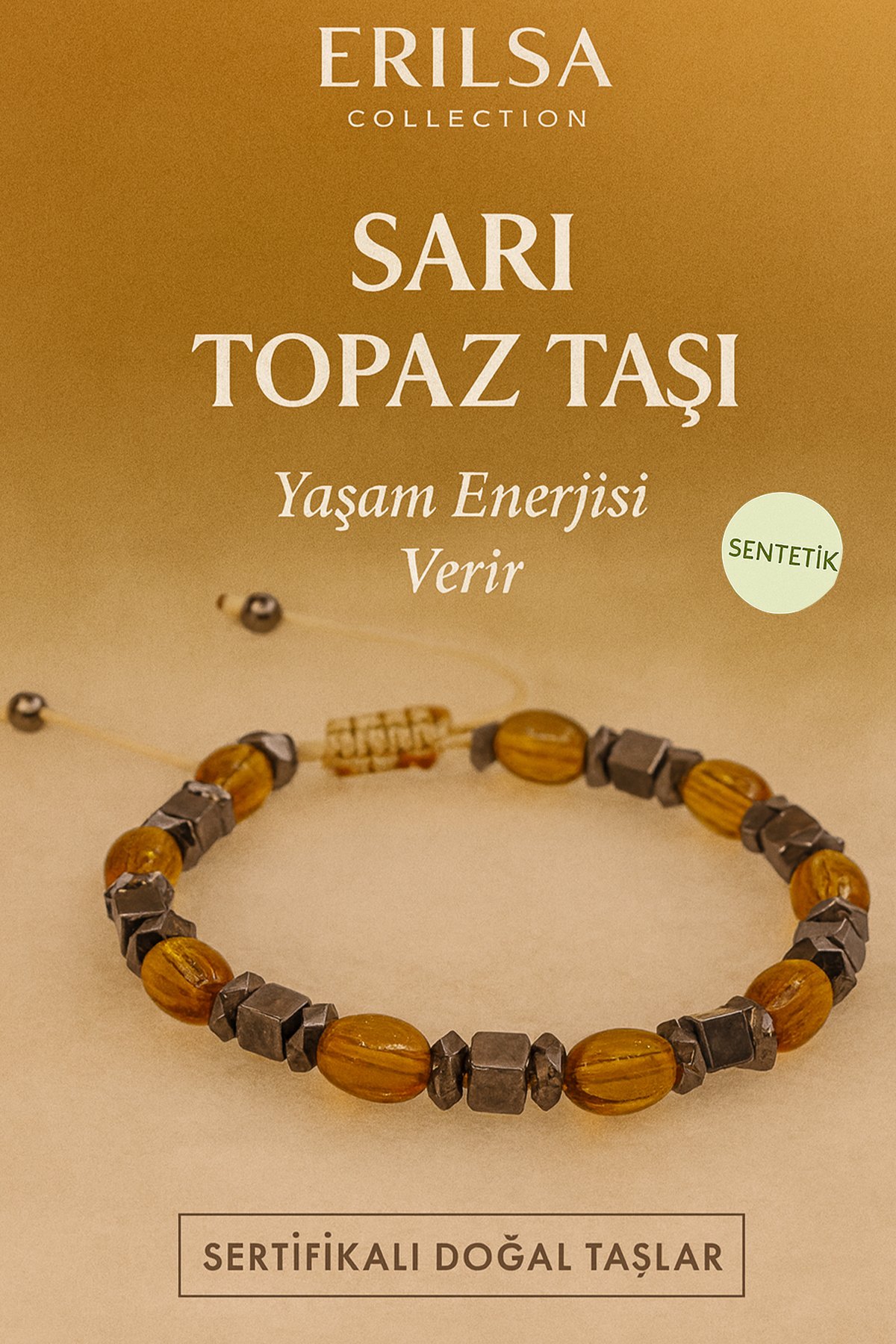Sertifikalı Sarı Topaz Taşı Bileklik - Sentetik Canlılık ve Ruhsal Aydınlanma Taşı