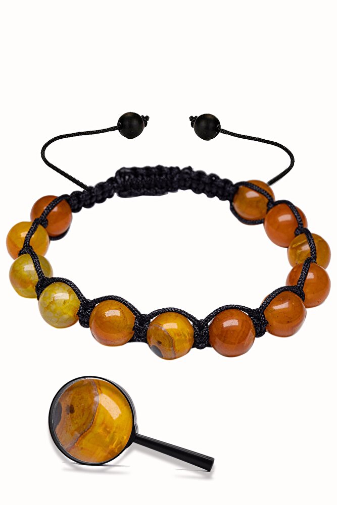 Sertifikalı Makrome Turuncu Akik Taşı Doğal Taş Bileklik