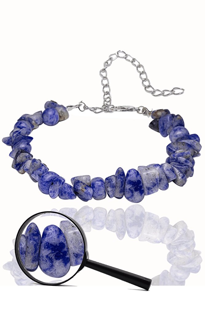 Sertifikalı Sodalit Kırık Taşlı Doğal Taş Bileklik