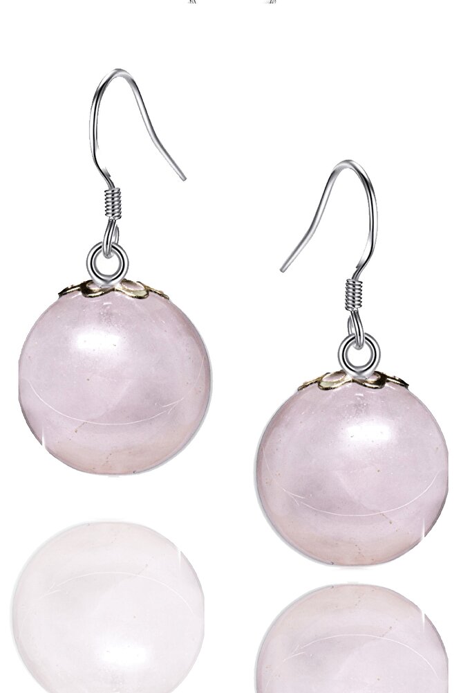 Sertifikalı Doğal Pembe Kuvars Taşı Gümüş Küpe
