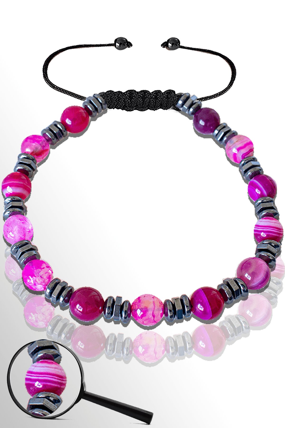 Sertifikalı Hematitli 6 Mm Doğal Pembe Akik Taşı Bileklik - Ayarlamalı