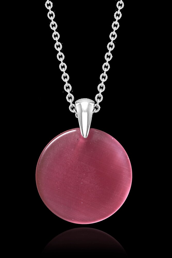 Sertifikalı Yuvarlak Koyu Pembe Akik Taşı Kolye - Aaa Kalite