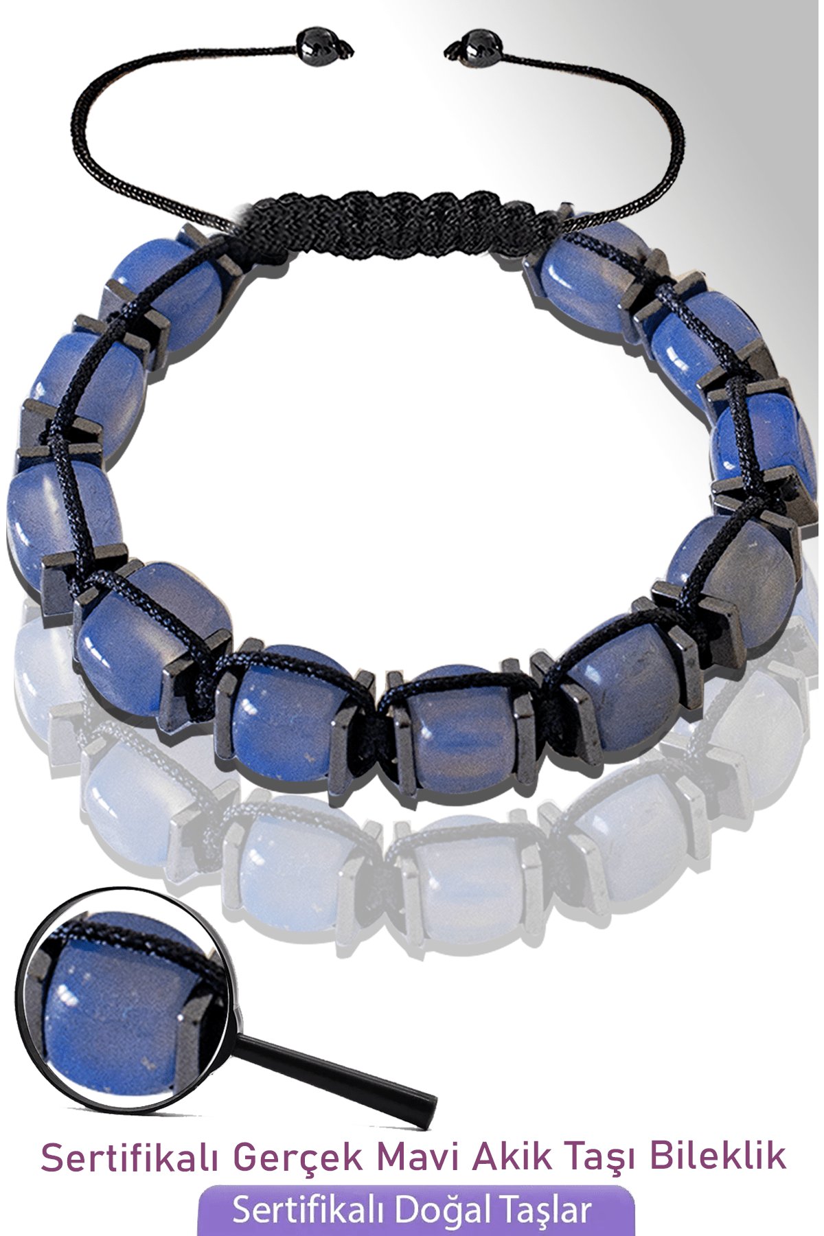 Sertifikalı Küp Model Doğal İspirto Moru Akik Taşı Bileklik - Ayarlamalı