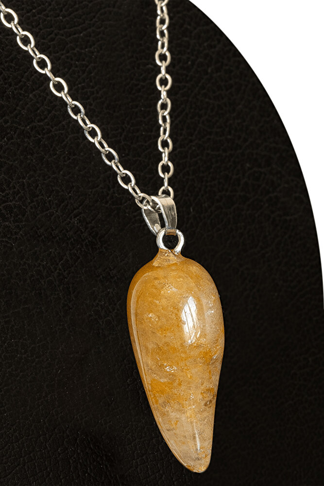 Sertifikalı Biber Model Bal Kalsit Taşı Kolye