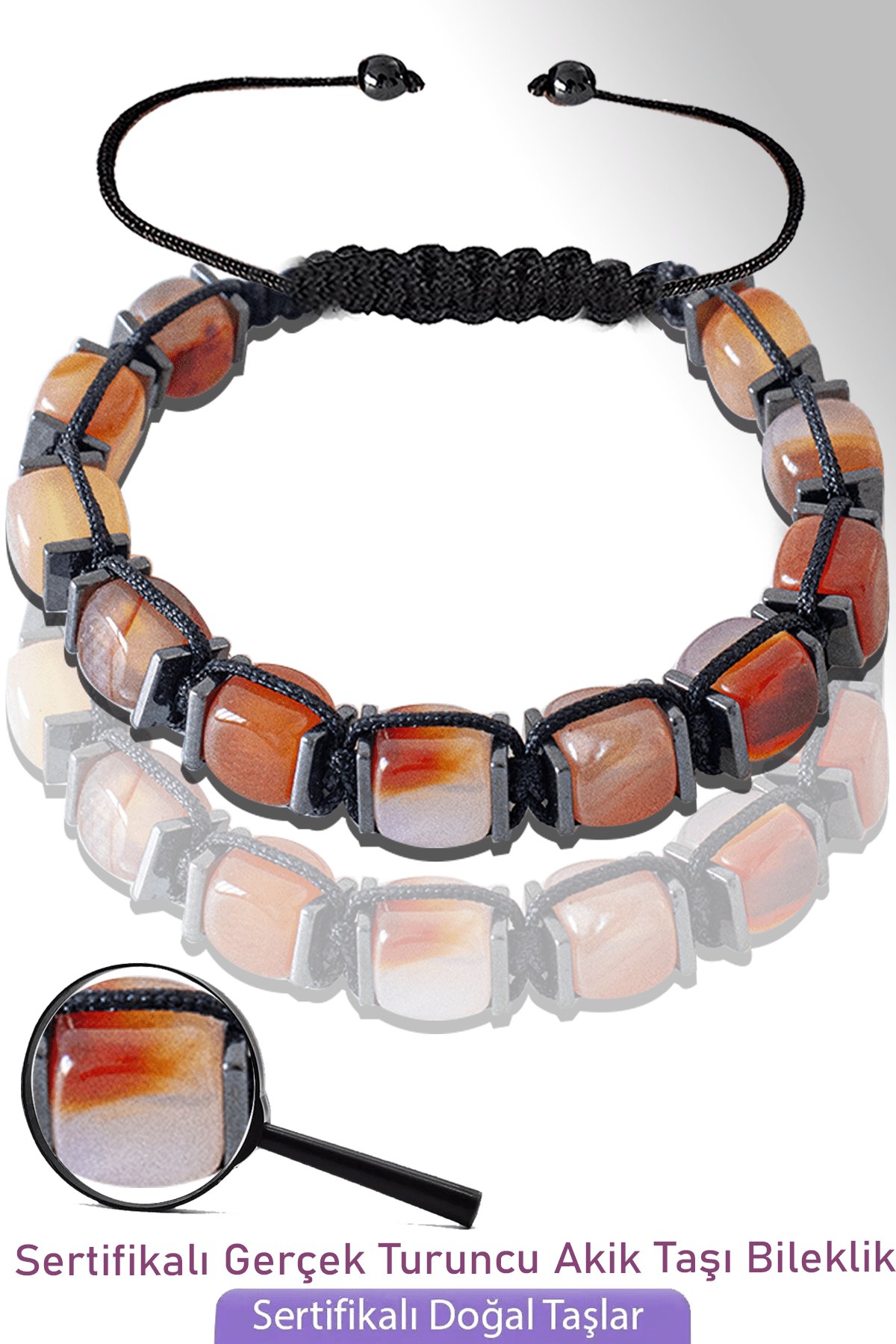 Sertifikalı Küp Model Doğal Kalsedonlu Turuncu Akik Taşı Bileklik - Ayarlamalı