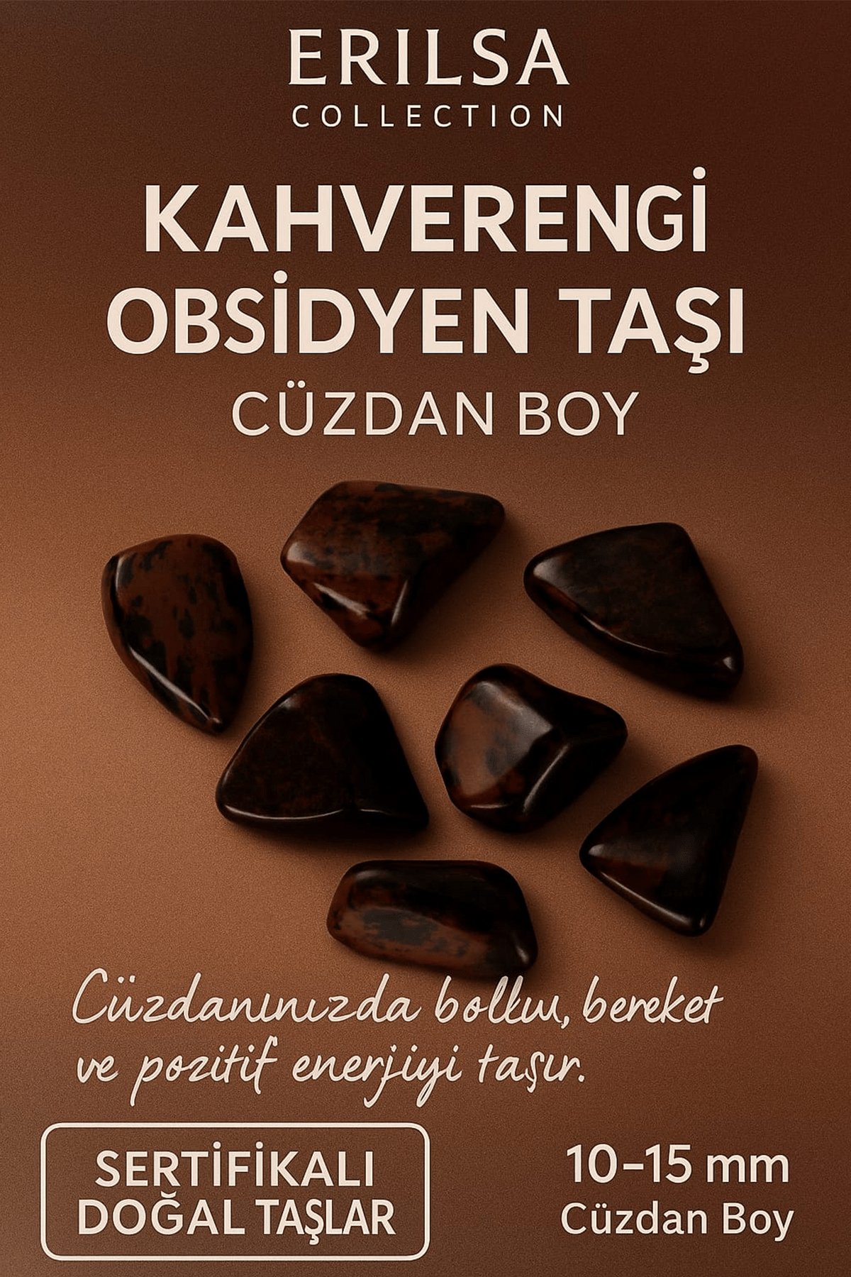 Sertifikalı Kahverengi Obsidyen Taşı Kütle 10-15 mm – Koruma Topraklanma ve Bereket Taşı