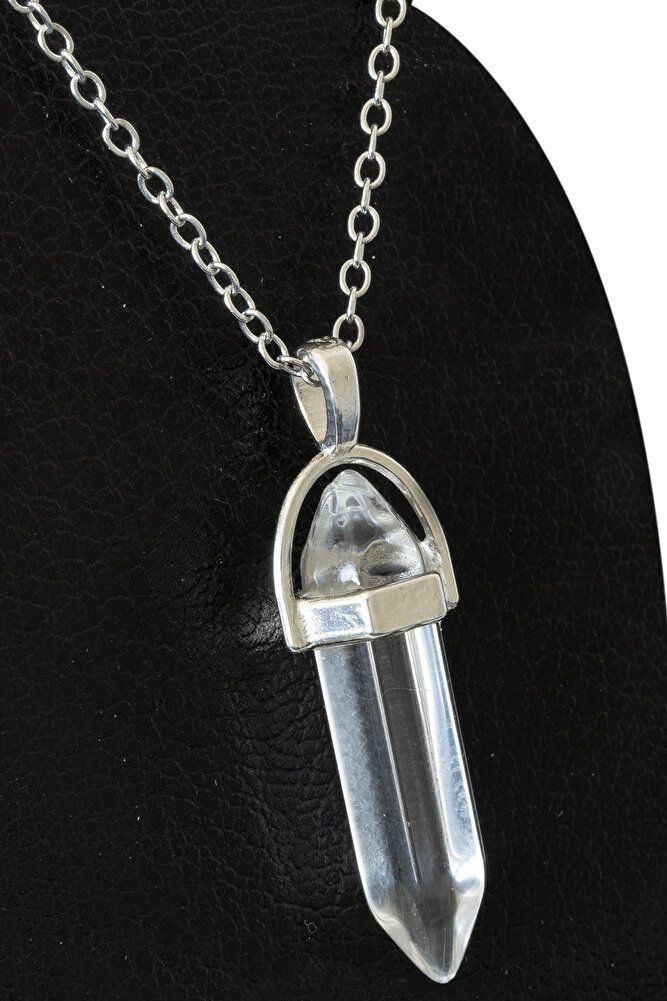 Sertifikalı Çivi Model Kristal Kuvars Taşı Kolye - Şeffaf