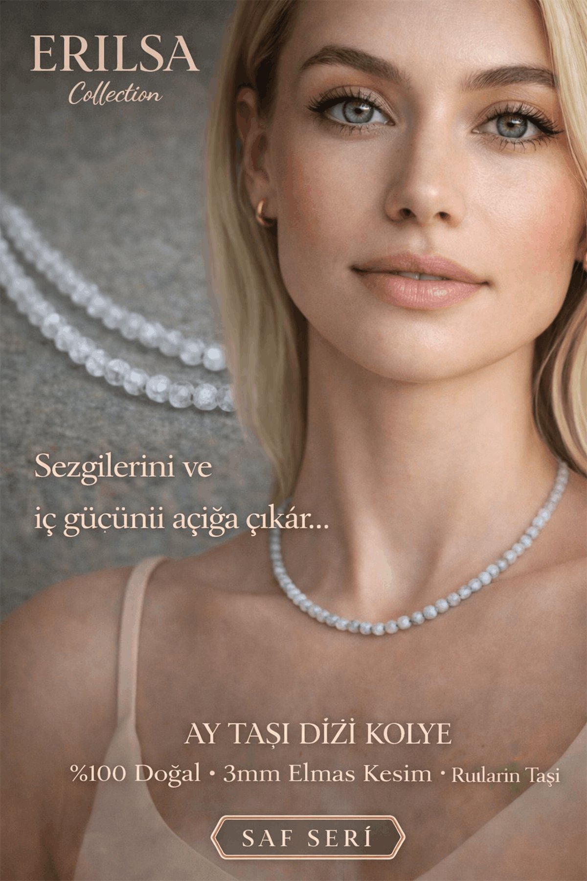 Sertifikalı Ay Taşı Dizi Kolye - 3mm Elmas Kesim Minimal Seri Doğal Taş Kolye Kadın