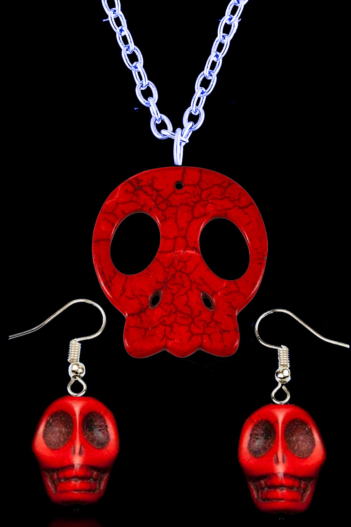 Sertifikalı Gümüş İskelet Model Kırmızı Havlit Taşı Kolye ve Küpe Seti