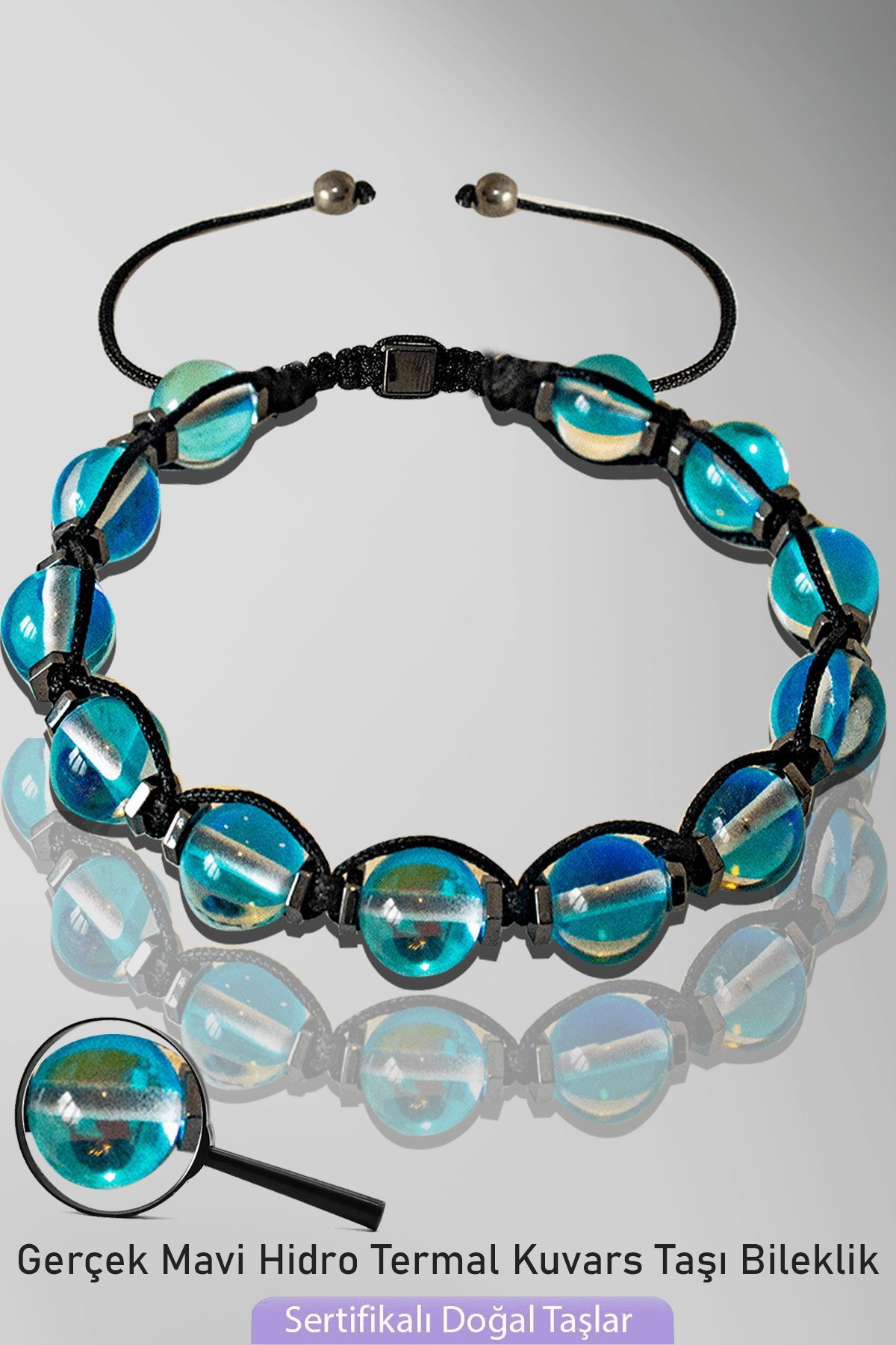 Sertifikalı Doğal Mavi Hidro Termal Kuvars Taşı Bileklik - Ayarlamalı