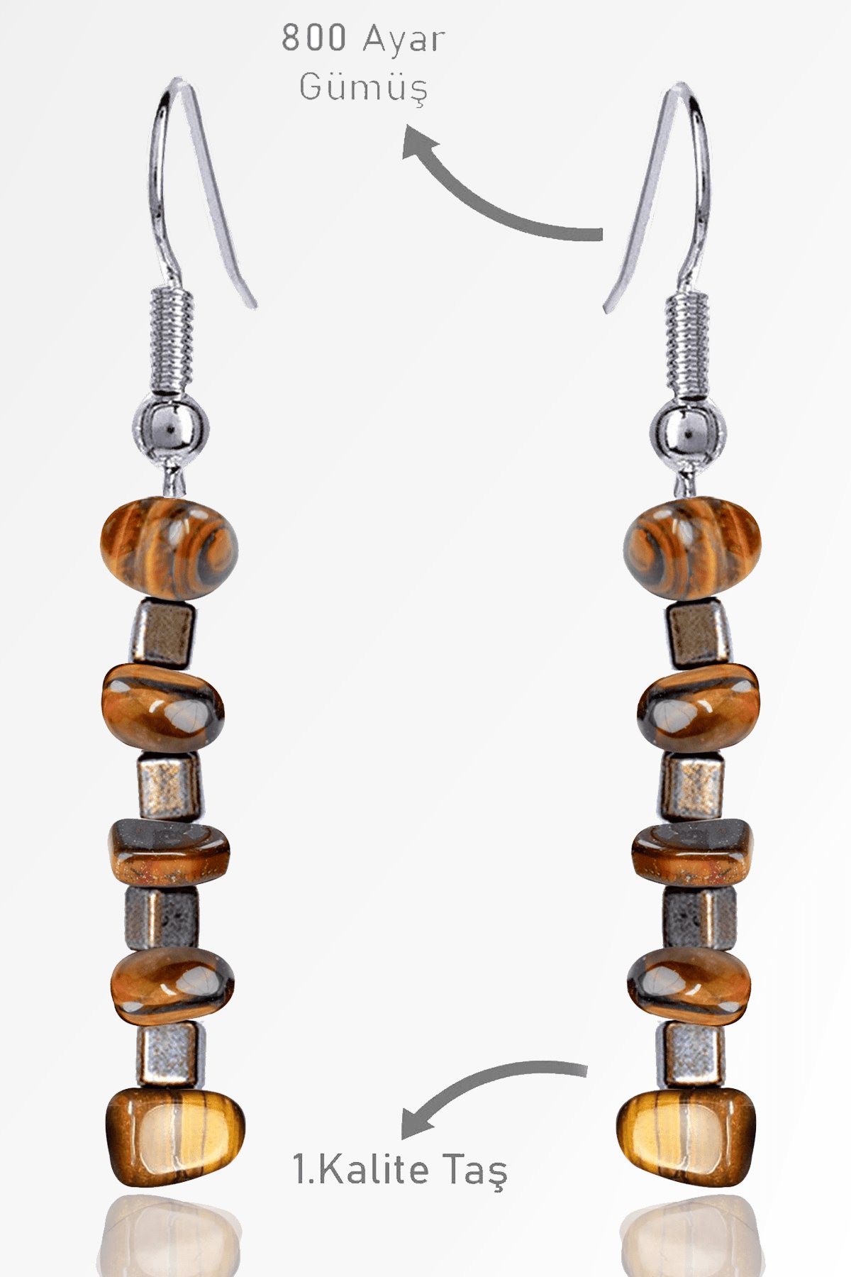 Sertifikalı Ham Kırık Taşlı Model Kaplan Gözü Taşı Küpe