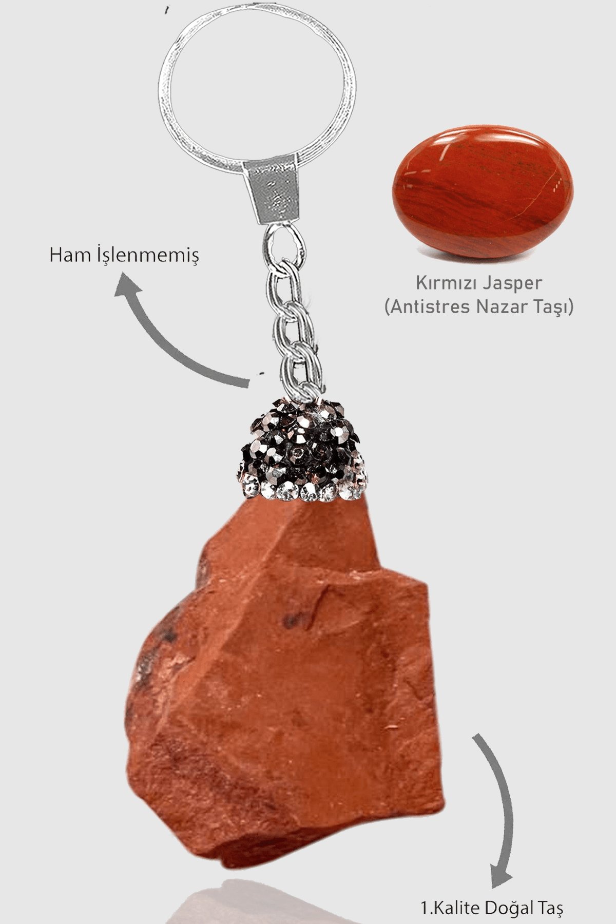 Sertifikalı Ham İşlenmemiş Zirkon Taşlı Model Kırmızı Jasper Taşı Doğal Taş Anahtarlık