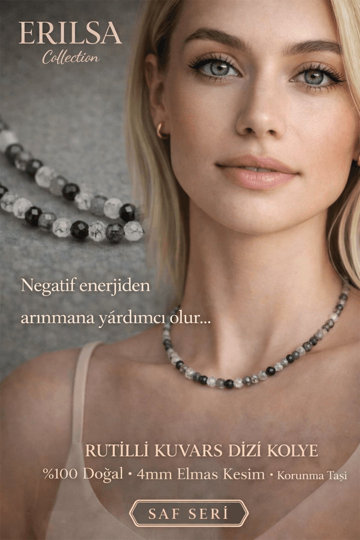 Sertifikalı Rutil Kuvars Dizi Kolye - 4mm Elmas Kesim Minimal Seri Doğal Taş Kolye