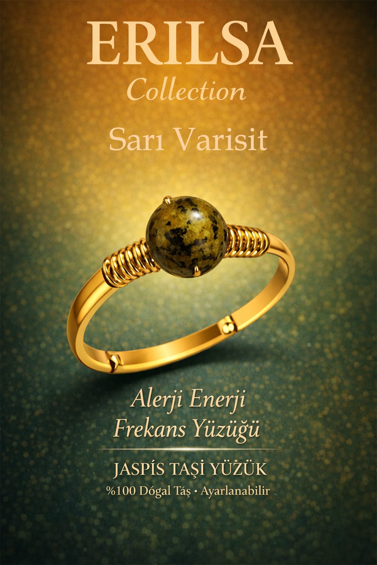 Sertifikalı Alerji Enerji Frekans Yüzüğü – Sarı Varisit Taşı Ayarlamalı Gold İnce Kasa Başak Boğa