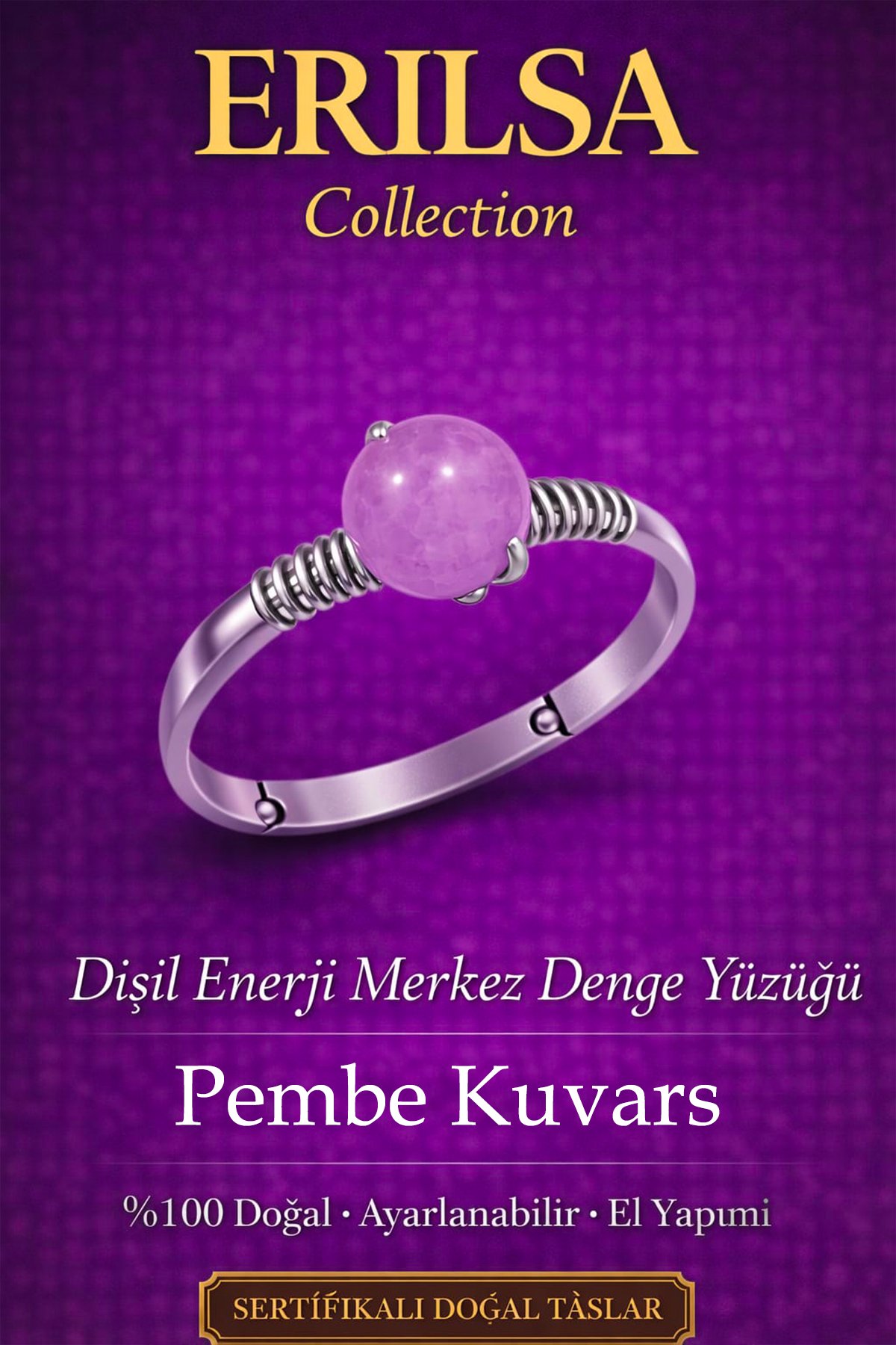 Sertifikalı Dişil Enerji Merkez Denge Yüzüğü – Pembe Kuvars Taşı Ayarlamalı İnce Boğa Terazi Balık