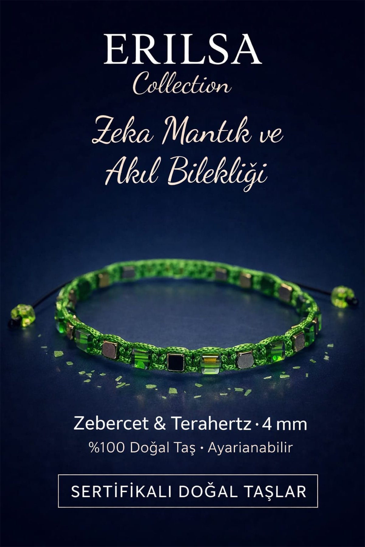 Sertifikalı Küp Model Zeka Mantık Akıl Bilekliği - Zebercet ve Terahertz 4mm Doğal Taş